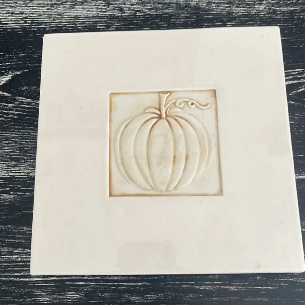 Crate & Barrel white pumpkin trivet or wall hanging. Made in Italy